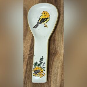 NEW Spectrum Designz Spoon Rest Sunflowers/Bird Ceramic 10”